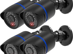 WALI Dummy Fake Simulated Surveillance Security CCTV Dome Camera داخلي في الهواء الطلق مع مصباح LED واحد ، ملصق تحذير تحذير الأمان (TC-B4) ، 4 عبوات ، أسود