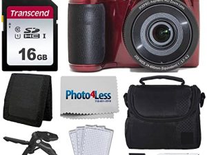 كاميرا Kodak PIXPRO AZ255 الرقمية (حمراء) + حافظة كاميرا Point & Shoot + بطاقة ذاكرة 16 جيجا بايت + قارئ بطاقة USB + حامل ثلاثي القوائم + ملحقات