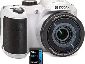 كوداك AZ255-WH PIXPRO Astro Zoom 16MP كاميرا رقمية 25X زووم بصري أبيض حزمة مع بطاقة ذاكرة ليكسار 32 جيجا عالية الأداء 800x UHS-I SDHC سلسلة زرقاء