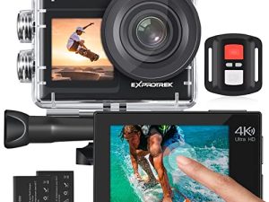 Exprotrek Action Camera 4K 60FPS مع شاشة تعمل باللمس ، زاوية عريضة للغاية EIS 170 درجة ، كاميرا 40 متر مقاومة للماء تحت الماء ، كاميرا رياضية بجهاز تحكم عن بعد مع ملحقات خوذة
