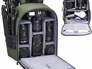 حقيبة ظهر للكاميرا Cwatcun احترافية لكاميرا SLR DSLR عديمة المرآة ، جراب كاميرا مقاوم للماء متوافق مع كاميرا نيكون Sony Nikon وملحقات حامل ثلاثي الأرجل (Ⅱ أخضر صغير)