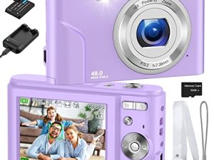 كاميرا رقمية ، كاميرا RUAHETIL Autofocus FHD 1080P 48MP ، كاميرا فيديو للأطفال مع بطاقة ذاكرة 32 جيجا بايت ، وضعي الشحن ، وضعي التكبير والتصغير 16X وكاميرا تصوير للأطفال المراهقين (أرجواني)