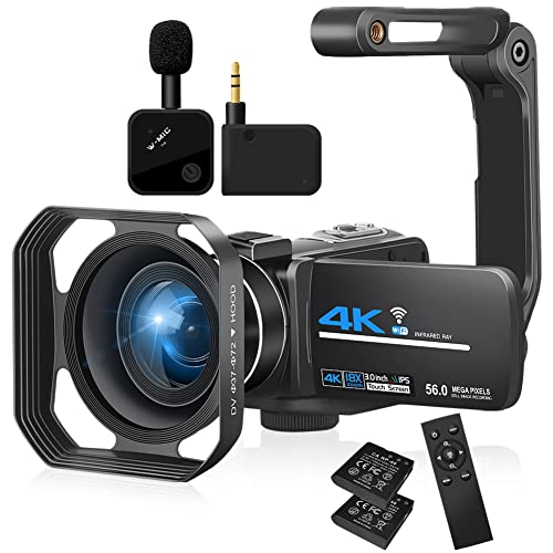 KOMERY Camcorders Video Camera 4K 56MP Video Camera for YouTube with Wireless Lavalier Mic Video Camera Camcorder with 2.4G Remote IR Night Vision، 18X Digital Zoom Camera WiFi KOMERY Camcorders Video Camera 4K 56MP Video Camera for YouTube with Wireless Lavalier Mic Video Camera Camcorder with 2.4G Remote IR Night Vision، 18X Digital Zoom Camera WiFi