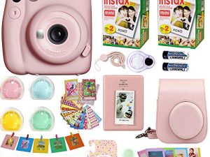 كاميرا Fujifilm Instax Mini 11 + فيلم Fuji Instant Instax (40 ورقة) ويتضمن حافظة + إطارات متنوعة + ألبوم صور + 4 فلاتر ألوان وحزمة أخرى (وردي أحمر الخدود)