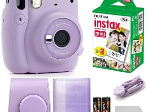 فوجي فيلم إنستاكس ميني 11 كاميرا فورية أرجواني أرجواني | فيلم Instax Mini Twin Pack | ألبوم الصور اللامع يحمل 64 صورة | حالة رائعة | قماش