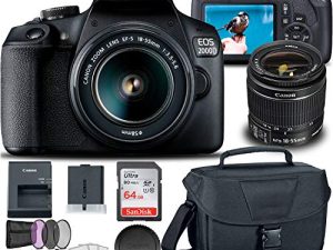 كاميرا Canon EOS 2000D / Rebel T7 DSLR مع عدسة 18-55 مم ، مجموعة مرشحات إبداعية ، حقيبة كاميرا EOS ، بطاقة Sandisk Ultra 64GB ، مجموعة تنظيف إلكترونيات 6AVE ، والمزيد (موديل عالمي)