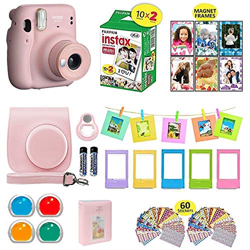Fujifilm Instax Mini 11 Instant Camera Blush Pink + حقيبة حمل متوافقة مع مصراع الكاميرا + حزمة قيمة لفيلم Fuji (20 ورقة) + مجموعة ملحقات الغالق ، فلاتر الألوان ، ألبوم الصور ، إطارات متنوعة Fujifilm Instax Mini 11 Instant Camera Blush Pink + حقيبة حمل متوافقة مع مصراع الكاميرا + حزمة قيمة لفيلم Fuji (20 ورقة) + مجموعة ملحقات الغالق ، فلاتر الألوان ، ألبوم الصور ، إطارات متنوعة