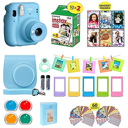 كاميرا Fujifilm Instax Mini 11 الفورية ، أزرق سماوي + حقيبة حمل متوافقة مع مصراع الكاميرا + حزمة قيمة لفيلم فوجي (20 ورقة) + مجموعة ملحقات الغالق ، فلاتر ألوان ، ألبوم صور ، إطارات متنوعة كاميرا Fujifilm Instax Mini 11 الفورية ، أزرق سماوي + حقيبة حمل متوافقة مع مصراع الكاميرا + حزمة قيمة لفيلم فوجي (20 ورقة) + مجموعة ملحقات الغالق ، فلاتر ألوان ، ألبوم صور ، إطارات متنوعة