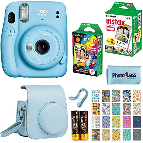 كاميرا Fujifilm Instax Mini 11 الفورية - أزرق سماوي (16654762) + Fujifilm Instax Mini Twin Pack فيلم فوري (16437396) + حزمة واحدة بغشاء قوس قزح + حافظة + ملصقات السفر كاميرا Fujifilm Instax Mini 11 الفورية - أزرق سماوي (16654762) + Fujifilm Instax Mini Twin Pack فيلم فوري (16437396) + حزمة واحدة بغشاء قوس قزح + حافظة + ملصقات السفر