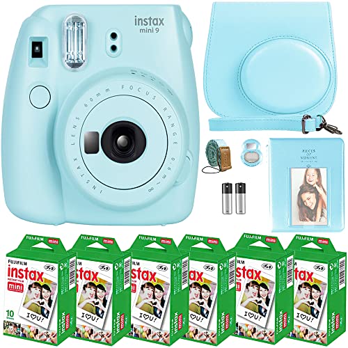 كاميرا FujiFilm Instax Mini 9 الفورية + فيلم Fujifilm Instax Mini (60 ورقة) حزمة مع ملحقات رقم واحد تتضمن حقيبة حمل وعدسة سيلفي وألبوم صور (أزرق ثلجي) كاميرا FujiFilm Instax Mini 9 الفورية + فيلم Fujifilm Instax Mini (60 ورقة) حزمة مع ملحقات رقم واحد تتضمن حقيبة حمل وعدسة سيلفي وألبوم صور (أزرق ثلجي)