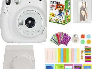 كاميرا Fujifilm Instax Mini 11 مع فيلم Fujifilm Instant Mini (20 ورقة) مع مجموعة من الإكسسوارات رقم واحد بما في ذلك حقيبة الحمل وفلاتر الألوان وألبوم الصور والملصقات والمزيد (أبيض ثلجي)