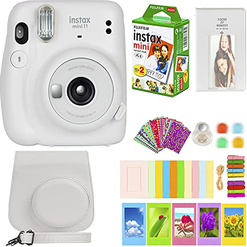 كاميرا Fujifilm Instax Mini 11 مع فيلم Fujifilm Instant Mini (20 ورقة) مع مجموعة من الإكسسوارات رقم واحد بما في ذلك حقيبة الحمل وفلاتر الألوان وألبوم الصور والملصقات والمزيد (أبيض ثلجي) كاميرا Fujifilm Instax Mini 11 مع فيلم Fujifilm Instant Mini (20 ورقة) مع مجموعة من الإكسسوارات رقم واحد بما في ذلك حقيبة الحمل وفلاتر الألوان وألبوم الصور والملصقات والمزيد (أبيض ثلجي)