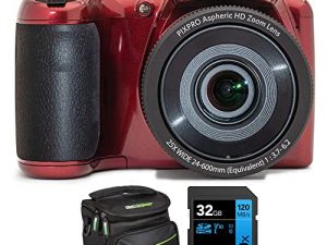 كاميرا Kodak PIXPRO Astro Zoom AZ255-RD الرقمية بدقة 16 ميجابكسل ، زووم بصري 25X ، حزمة حمراء مع بطاقة ذاكرة ليكسار 32 جيجا عالية الأداء 800x UHS-I SDHC + حقيبة كاميرا ديكو فوتو