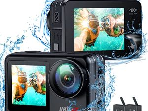 كاميرا CAMWORLD المقاومة للماء 4K 131FT تحت الماء ، جسم الكاميرا مقاوم للماء ، شاشة LCD أمامية وشاشات خلفية تعمل باللمس ، صور 20 ميجابكسل ، EIS مضاد للاهتزاز ، زاوية عريضة 170 درجة ، واي فاي وجهاز تحكم عن بعد