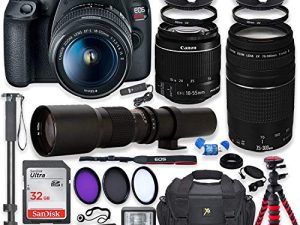 Canon EOS Rebel T7 DSLR Camera with 18-55mm is II Lens Bundle + Canon EF 75-300mm f / 4-5.6 III Lens and 500mm Preset Lens + 32GB Memory + Filters + Monopod + Professional Bundle