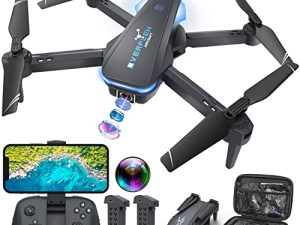 طائرة بدون طيار مزودة بكاميرا 1080P للبالغين والأطفال ، مروحية رباعية قابلة للطي بجهاز تحكم عن بعد FPV مع تحكم صوتي ، صورة شخصية للإيماءات ، تثبيت الارتفاع ، مفتاح تشغيل واحد ، تقلبات ثلاثية الأبعاد ، بطاريتان ، هدايا ألعاب للأولاد والبنات