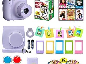 كاميرا Fujifilm Instax Mini 11 الفورية + حقيبة حمل متوافقة مع مصراع الكاميرا + حزمة قيمة فيلم Fuji (20 ورقة) + مجموعة ملحقات الغالق ، فلاتر الألوان ، ألبوم الصور ، إطارات متنوعة (أرجواني أرجواني ،)