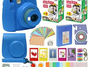 Fujifilm Instax Mini 9 - كاميرا فورية بلون أزرق كوبالت مع حقيبة حمل + حزمة قيمة لفيلم Fuji Instax (40 ورقة) مجموعة ملحقات ، فلاتر ألوان ، ألبوم صور ، إطارات متنوعة ، عدسة سيلفي + المزيد