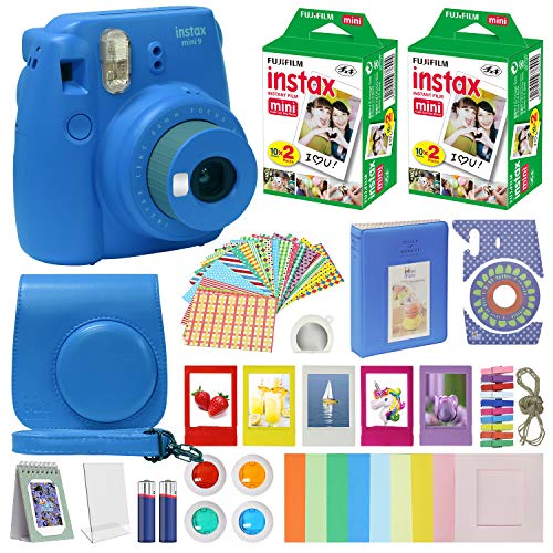 Fujifilm Instax Mini 9 - كاميرا فورية بلون أزرق كوبالت مع حقيبة حمل + حزمة قيمة لفيلم Fuji Instax (40 ورقة) مجموعة ملحقات ، فلاتر ألوان ، ألبوم صور ، إطارات متنوعة ، عدسة سيلفي + المزيد Fujifilm Instax Mini 9 - كاميرا فورية بلون أزرق كوبالت مع حقيبة حمل + حزمة قيمة لفيلم Fuji Instax (40 ورقة) مجموعة ملحقات ، فلاتر ألوان ، ألبوم صور ، إطارات متنوعة ، عدسة سيلفي + المزيد