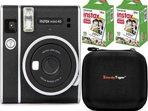 كاميرا Fujifilm Instax Mini 40 الفورية مع فيلم Fujifilm Instant Mini (20 ورقة) حزمة مع حقيبة سفر متينة على شكل نمر وقماش تنظيف رقم واحد