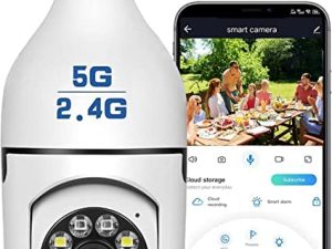 كاميرا LALINCA المصباح الكهربائي ، 1080P 2.4G و 5G WiFi Home Security Camera 3MP Wireless Light Bulb Security Camera Security Talk في اتجاهين / HD Lightbulb Security Camera 360 ° Motion Detection Alarm Night Vision
