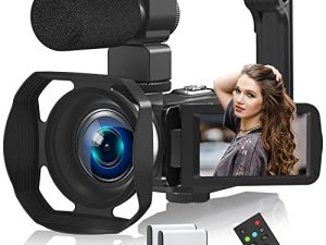 VJIANGER Video Camera Camcorder 4K 24MP Vlogging Camera IR Night Vision Video Recorder 18X Zoom Digital Camera with Microphone، 2.4G Remote Control، 2 Bare، Vlogging Camera، Handheld Stabilizer