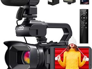 كاميرا فيديو JLANDA 4K ، كاميرا فيديو مدمجة بدقة 64 ميجابكسل 60 إطارًا في الثانية 18 × تقريب رقمي التركيز التلقائي على YouTube ، كاميرا فيديو عالية الدقة WiFi مع بطارية 4500 مللي أمبير في الساعة ، بطاقة SD ، مثبت ، ميكروفون ، جهاز تحكم عن بعد وملء الضوء