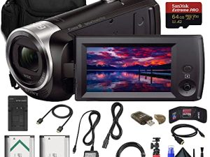 Sony HDR-CX405 HD Handycam (HDRCX405 / B) + بطاقة ذاكرة 64 جيجا + حقيبة + بطارية NP-BX1 + قارئ بطاقات + كابل HDMI + شاحن + حامل ثلاثي القوائم + محفظة ذاكرة + مجموعة تنظيف