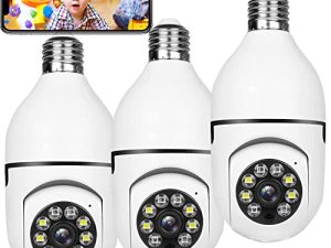 3pcs 1080P Light Bulb كاميرات الأمان اللاسلكية الخارجية ، 2.4G WiFi Light Socket Security Cameras ، Light Bulb Camera WiFi Outdoor with Color Night Vision ، Auto Motion Track ، 2-Way Talk ، SD / Cloud