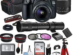 حزمة كاميرا 2000D (Rebel T7) DSLR مع عدسة EF-S 18-55mm f / 3.5-5.6 + عدسة تكبير Telephoto 420-800mm + بطاقات ذاكرة SanDisk 32GB + مجموعة التصوير الفوتوغرافي