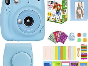 كاميرا Fujifilm Instax Mini 11 مع فيلم Fujifilm Instant Mini (20 ورقة) مع مجموعة من الإكسسوارات رقم واحد بما في ذلك حقيبة الحمل وفلاتر الألوان وألبوم الصور والملصقات والمزيد (أزرق سماوي)