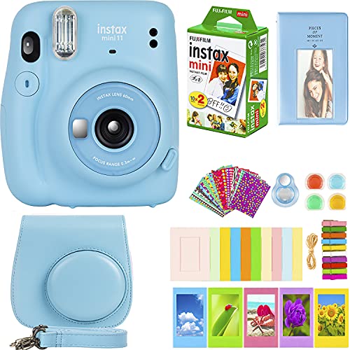 كاميرا Fujifilm Instax Mini 11 مع فيلم Fujifilm Instant Mini (20 ورقة) مع مجموعة من الإكسسوارات رقم واحد بما في ذلك حقيبة الحمل وفلاتر الألوان وألبوم الصور والملصقات والمزيد (أزرق سماوي) كاميرا Fujifilm Instax Mini 11 مع فيلم Fujifilm Instant Mini (20 ورقة) مع مجموعة من الإكسسوارات رقم واحد بما في ذلك حقيبة الحمل وفلاتر الألوان وألبوم الصور والملصقات والمزيد (أزرق سماوي)