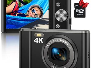 كاميرا رقمية ، كاميرا فيديو مدمجة بدقة 4K بدقة 48 ميجابكسل مع بطاقة SD 16X Zoom 32GB وكاميرا Point and Shoot للكبار من الطلاب الصغار والمبتدئين (أسود)