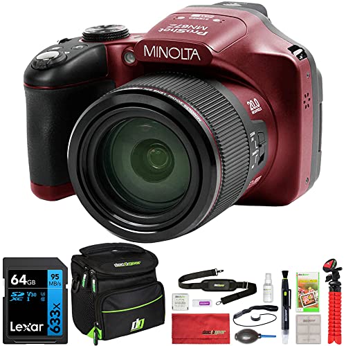 مينولتا MN67Z-BK 20MP / 1080p HD Bridge Digital Camera مع حزمة تكبير بصري 67x مع بطاقة ذاكرة Lexar Professional 633x 64GB UHS-1 الفئة 10 SDXC وحقيبة كاميرا Deco Gear لـ DSLR (أحمر) مينولتا MN67Z-BK 20MP / 1080p HD Bridge Digital Camera مع حزمة تكبير بصري 67x مع بطاقة ذاكرة Lexar Professional 633x 64GB UHS-1 الفئة 10 SDXC وحقيبة كاميرا Deco Gear لـ DSLR (أحمر)