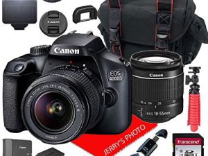 كاميرا Canon EOS 4000D DSLR مع عدسة Canon EF-S 18-55mm F / 3.5-5.6 III Zoom + Case + 32GB SD Card (15pc Bundle)