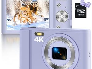 كاميرا رقمية ، كاميرا أطفال بدقة 4K بدقة 48 ميجابكسل مع بطاقة SD 16X زووم 32 جيجا بايت ، كاميرا جيب صغيرة مدمجة وكبار السن والأطفال المبتدئين (أرجواني)