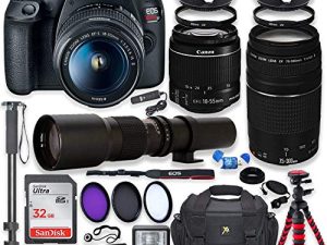 Canon EOS Rebel T7 DSLR Camera with 18-55mm is II Lens Bundle + Canon EF 75-300mm f / 4-5.6 III Lens and 500mm Preset Lens + 32GB Memory + Filters + Monopod + Professional Bundle (متجددة)