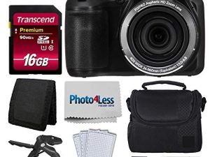 كاميرا Kodak PIXPRO AZ401 Astro Zoom 16MP (أسود) + حقيبة كاميرا + بطاقة Transcend 16GB SDHC Class10 UHS-I بطاقة ذاكرة 400X + قارئ بطاقة USB + حامل ثلاثي القوائم + ملحقات