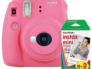 مجموعة كاميرا Fujifilm instax Mini 9 الفورية (وردي فلامينجو) وحزمة Instax Film Twin Pack (20 عرضًا) باللون الوردي