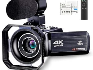كاميرا فيديو OIEXI 4k كاميرا فيديو لـ YouTube Ultra HD 4K 48MP Vlogging مع ميكروفون وجهاز تحكم عن بعد كاميرا رقمية واي فاي 3.0 بوصة IPS شاشة تعمل باللمس الأشعة تحت الحمراء للرؤية الليلية 2 بطاريات
