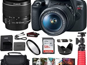 مجموعة كاميرا EOS Rebel 2000D DSLR مع عدسة EF-S 18-55mm f / 3.5-5.6 is II + حافظة أدوات + بطاقة ذاكرة فائقة سعة 128 جيجا بايت من Sandisk + مجموعة برامج صور + مجموعة TopKnotch