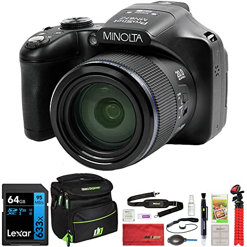 مينولتا MN67Z-BK 20MP / 1080p HD Bridge Digital Camera مع حزمة تكبير بصري 67x مع بطاقة ذاكرة Lexar Professional 633x 64GB UHS-1 الفئة 10 SDXC وحقيبة كاميرا Deco Gear لـ DSLR (أسود) مينولتا MN67Z-BK 20MP / 1080p HD Bridge Digital Camera مع حزمة تكبير بصري 67x مع بطاقة ذاكرة Lexar Professional 633x 64GB UHS-1 الفئة 10 SDXC وحقيبة كاميرا Deco Gear لـ DSLR (أسود)