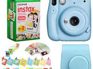 كاميرا Fujifilm Instax Mini 11 الفورية + فيلم Fuji Instax Film 20 لقطة + حافظة واقية + مجموعة تصميم الإطارات (أزرق سماوي)