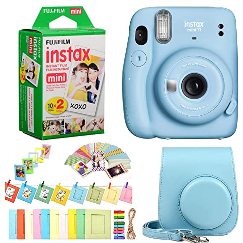 كاميرا Fujifilm Instax Mini 11 الفورية + فيلم Fuji Instax Film 20 لقطة + حافظة واقية + مجموعة تصميم الإطارات (أزرق سماوي) كاميرا Fujifilm Instax Mini 11 الفورية + فيلم Fuji Instax Film 20 لقطة + حافظة واقية + مجموعة تصميم الإطارات (أزرق سماوي)