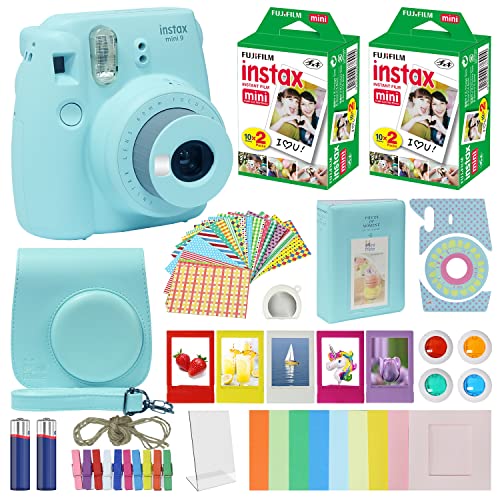 Fuji Instax Mini 9 Instant Camera ICE Blue w / Case + حزمة Fuji Instax Film Value Pack (40 ورقة) لكاميرا Fujifilm Instax Mini 9 + ملحقات ، فلاتر ألوان ، ألبوم صور ، عدسة سيلفي + المزيد Fuji Instax Mini 9 Instant Camera ICE Blue w / Case + حزمة Fuji Instax Film Value Pack (40 ورقة) لكاميرا Fujifilm Instax Mini 9 + ملحقات ، فلاتر ألوان ، ألبوم صور ، عدسة سيلفي + المزيد