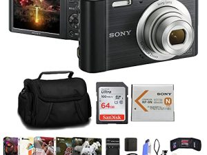 كاميرا سوني سايبر شوت DSC-W800 الرقمية (سوداء) (DSCW800 / B) + حافظة + بطاقة 64 جيجا بايت + قارئ بطاقات + حامل ثلاثي فليكس + محفظة ذاكرة + مجموعة تنظيف