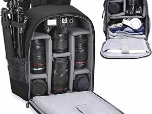 حقيبة ظهر للكاميرا Cwatcun احترافية لكاميرا SLR DSLR عديمة المرآة ، جراب كاميرا مقاوم للماء متوافق مع كاميرا نيكون Sony Nikon وملحقات حامل ثلاثي الأرجل (Ⅱ أسود صغير)
