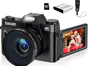كاميرا مدونات فيديو رقمية بدقة 48 ميجابكسل من ISHARE ، وكاميرا فيديو بدقة 4K ليوتيوب مع شبكة WiFi ، وكاميرا فيديو بشاشة فليب مقاس 3.0 بوصات ، وكاميرا تدوين رقمية بمعدل تكبير 16 × مع بطاقة مايكرو بسعة 32 جيجابايت