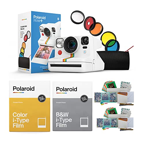 Polaroid Now + Instant Film Camera Deluxe مع فيلم فوري ملون ومجموعة أفلام وأفلام B&W (4 عناصر) Polaroid Now + Instant Film Camera Deluxe مع فيلم فوري ملون ومجموعة أفلام وأفلام B&W (4 عناصر)