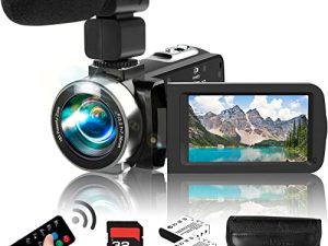 كاميرا فيديو Heegomn مع ميكروفون Ultra HD 2.7K 42.0MP Vlogging Camera Recorder for YouTube 3.0 "LCD Screen 18X Digital Zoom Kids Camcams with Remote Control، 2 Bطاريات، 32G SD Card